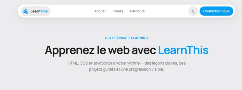 Aperçu de la navigation responsive LearnThis, en version mobile et bureau.